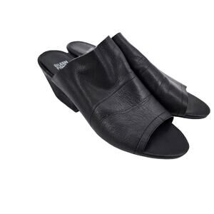 Eileen Fisher JuJu Leather Slip‎ On Peep Toe Slides Mules Heels Sandals Size 9